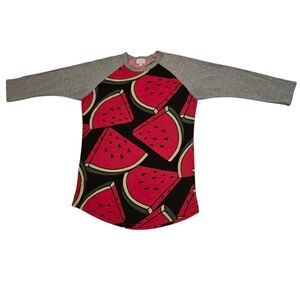 Lularoe Watermelon Shirt S Red Gray Cropped Sleeves